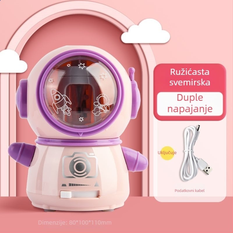Električni oštrivač olovaka za djecu, dvostruko napajanje, model DD-8611, plastika, dizajn s motivom životinje, 160 g