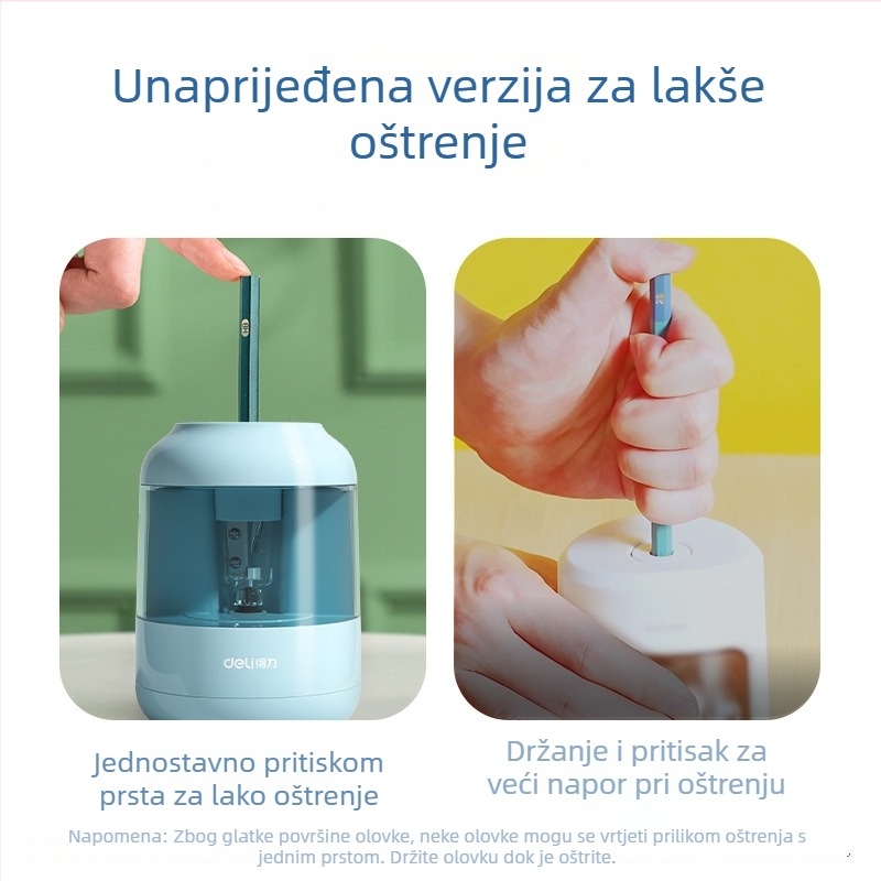 Deli 68670 električna oštrilica za olovke za učenike, automatska, plastična, 170 g (Marka: Deli; Model: 68670; Materijal: Plastika; Napajanje: Električno; Neto težina: 170 g)