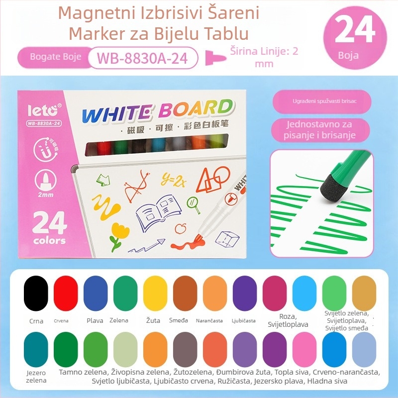 Magnetski set marker za bijelu ploču, s četkicom na kraju, na bazi vode, izbrisiv, širina linije 2.0 mm