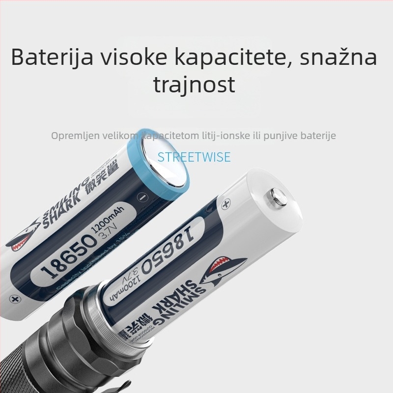 Smiling Shark Zeleni laserski baterijski flashlight – aluminijsko kućište, 2200 mAh punjiva baterija, LED svjetlo, zelena laserska dioda, domet ispod 50 m