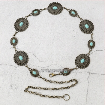 Ženski pojas-lanac od cinkovog legura s resama, vintage all-match stil, duljina 105–110 cm, širina 2,3–5,2 cm