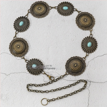 Ženski pojas-lanac od cinkovog legura s resama, vintage all-match stil, duljina 105–110 cm, širina 2,3–5,2 cm