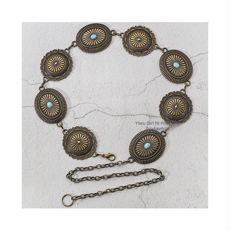 Ženski pojas-lanac od cinkovog legura s resama, vintage all-match stil, duljina 105–110 cm, širina 2,3–5,2 cm