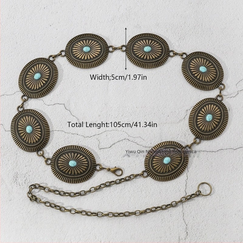 Ženski pojas-lanac od cinkovog legura s resama, vintage all-match stil, duljina 105–110 cm, širina 2,3–5,2 cm