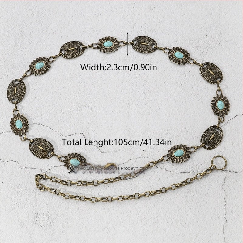 Ženski pojas-lanac od cinkovog legura s resama, vintage all-match stil, duljina 105–110 cm, širina 2,3–5,2 cm