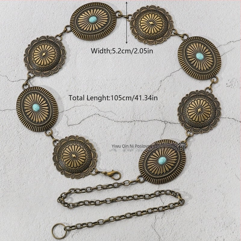 Ženski pojas-lanac od cinkovog legura s resama, vintage all-match stil, duljina 105–110 cm, širina 2,3–5,2 cm