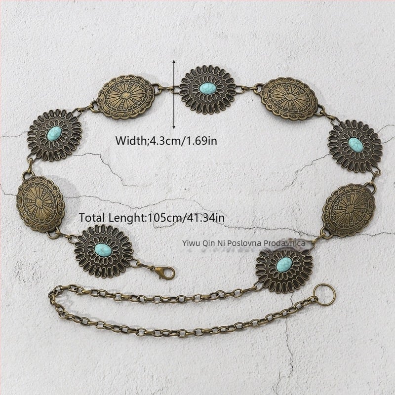 Ženski pojas-lanac od cinkovog legura s resama, vintage all-match stil, duljina 105–110 cm, širina 2,3–5,2 cm