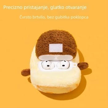 Kućište za AirPods 4. generacije – plišni silikon, izdignuti karikaturni dizajn s mesnim bunom