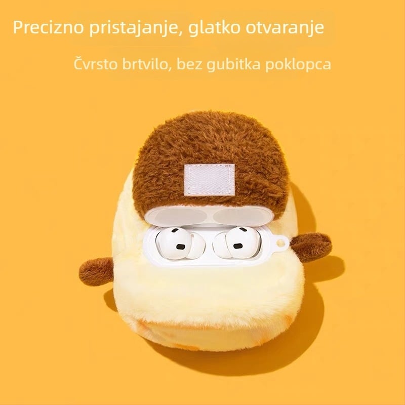 Kućište za AirPods 4. generacije – plišni silikon, izdignuti karikaturni dizajn s mesnim bunom