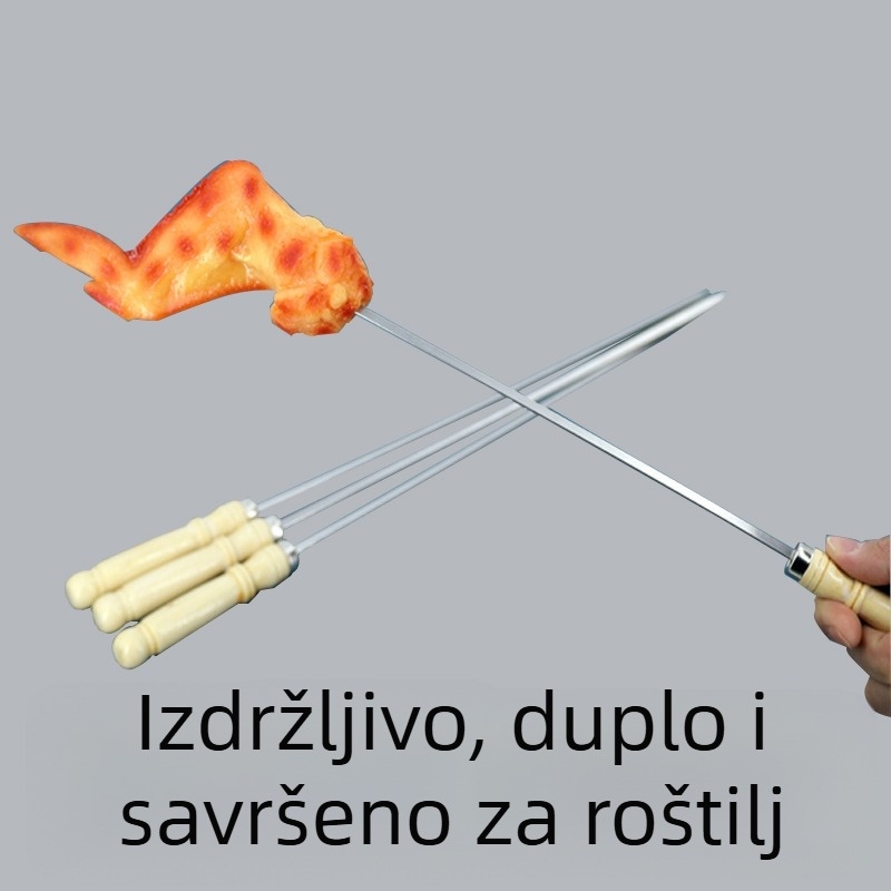 Roštilj štapići od nehrđajućeg čelika s drvenom ručkom – višekratna upotreba, Furnace marka, pakiranje 2000 komada.