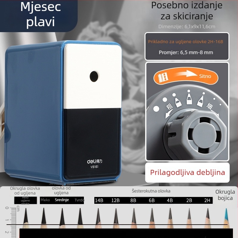 Deli VB161 Ručno oštrilo za olovke za skice – metalno kućište, geometrijski dizajn