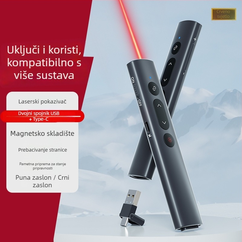 PPT laserski pokazivač za prebacivanje stranica, bežični USB daljinski upravljač za prezentacije, domet lasera 200 m, 650 nm duljina vala, baterija 200 mAh