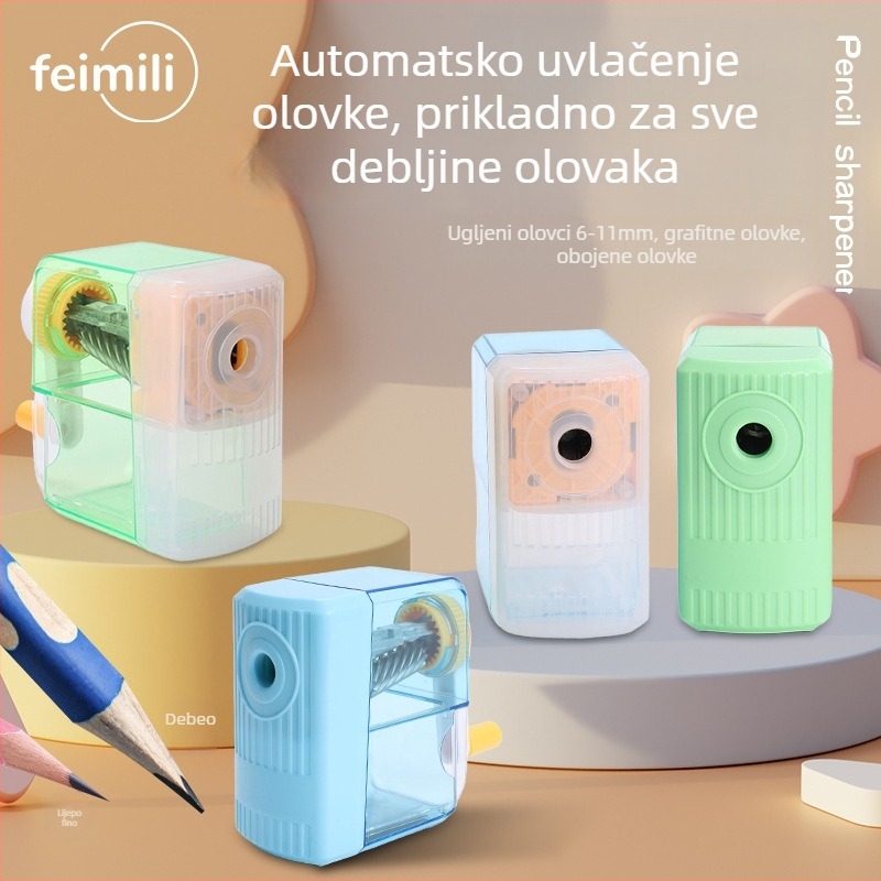 Oštrilica za olovke — Femili, plastična, ručna, geometrijskog oblika, prozorno tijelo