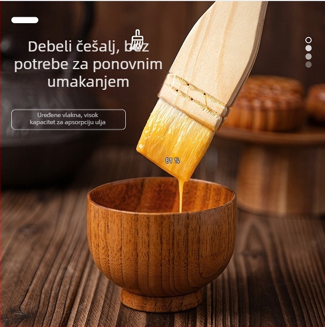 Četka s drvenom drški za pečenje i roštilj, mala vlakna ne otpadaju, mala uljna četkica, četka za jaje premaz Mooncake