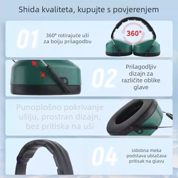 Naglavne ušne zaštitne slušalice industrijskog stupnja, zvučna izolacija i smanjenje buke, podstavljena zvučno izolirajućom pjenom, za tvorničko okruženje