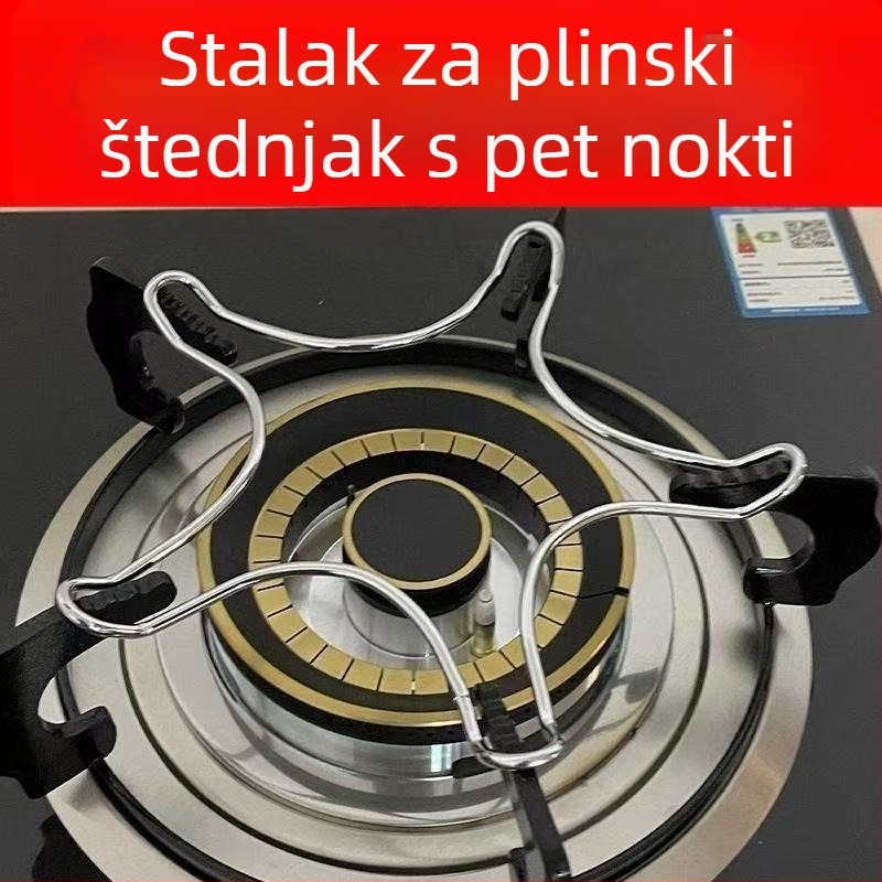Nerđajući čelični univerzalni držač posuda za plinski štednjak, protuklizni; kompatibilan s wokom, loncem za juhu i mliječnim loncem; dizajn s pet i četiri zuba