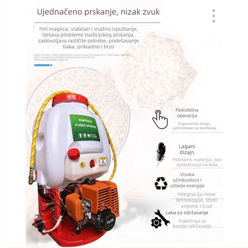 Benzinska prskalica s leđnim nosačem, dvotaktni motor, visok tlak pumpa, kapacitet 25L/20L, za zaštitu biljaka