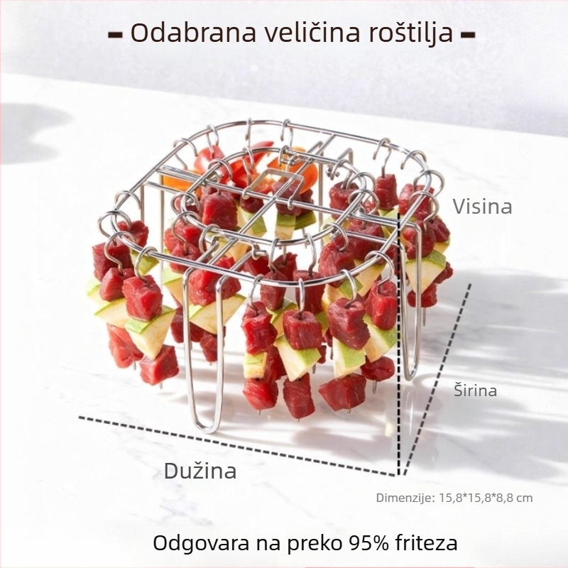 Vertikalni nehrđajući čelični stalak za ražnjiće za fritezu s zrakom – bez okretanja, otporan na visoke temperature, jednostavan za čišćenje