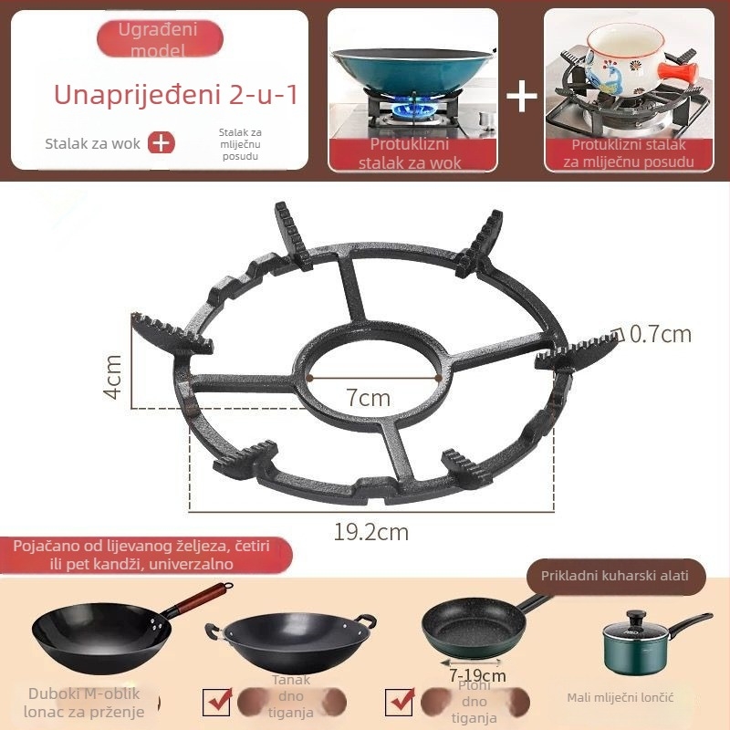 Držač plinskog štednjaka i stalak za posude od lijevanog željeza, protuklizna površina, univerzalno, model TY-608, ugrađena montaža
