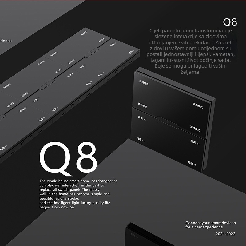 Zigbee bežični daljinski prekidač s osam tipkama za regulaciju rasvjete i scenama