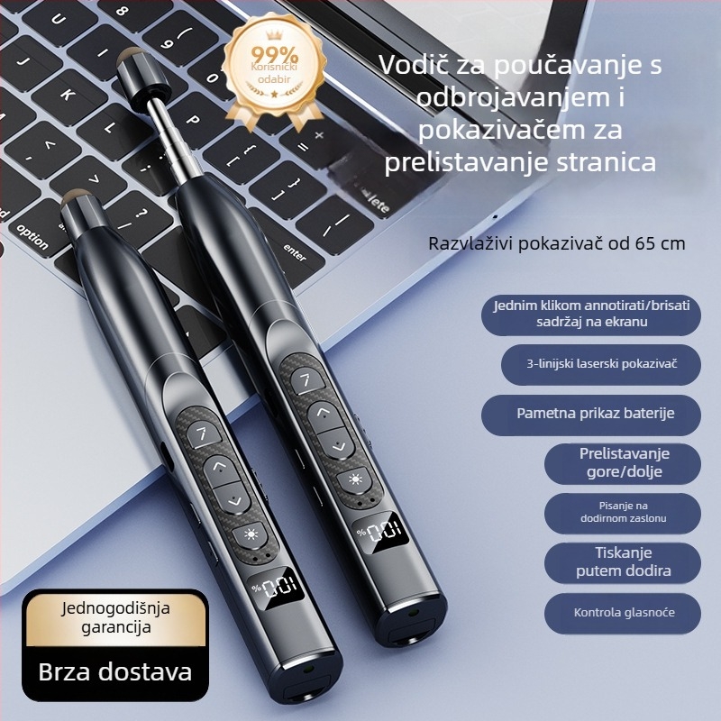 Q302 Infracrvena olovka za prebacivanje stranica, multfunkcionalna laserska olovka s digitalnim zaslonom (domet lasera 200 m; talasna duljina lasera 650 nm)