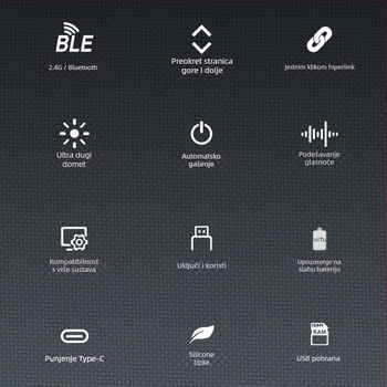 Bežični pokazivač za nastavu od aluminijske legure, 2.4G/Bluetooth, laserska udaljenost 100 m, duljina valne lasera 650 nm, baterija 180 mA