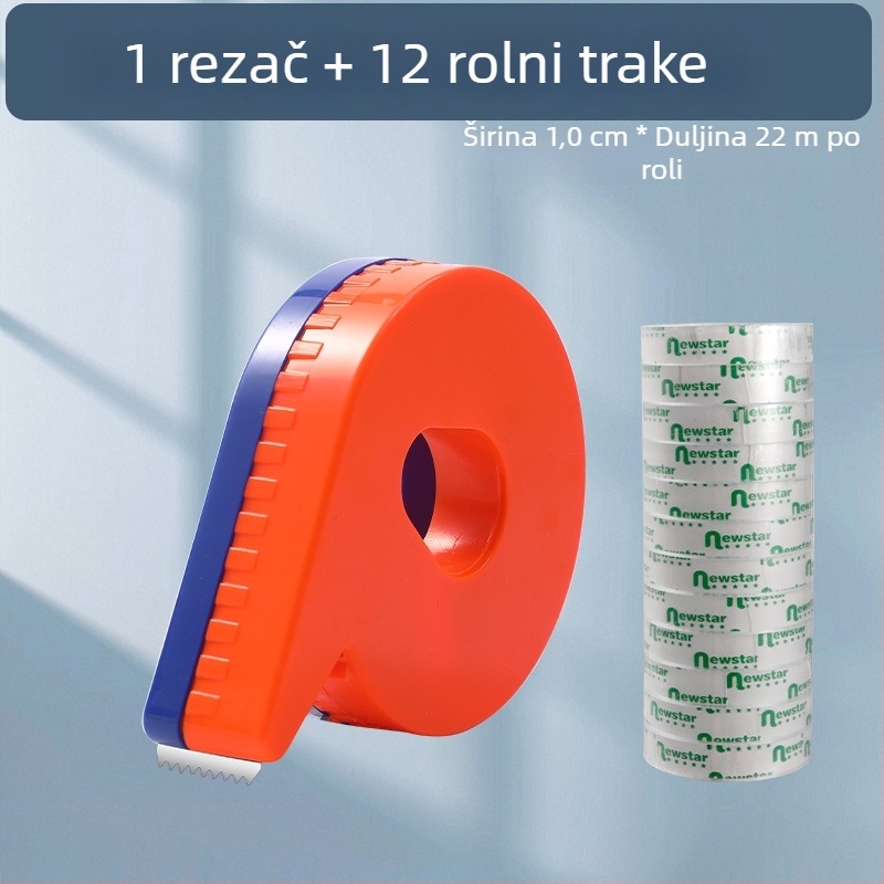 Ručni rezač prozirne trake, model 985, širina trake 1 cm i 1,2 cm, paket od 12 rolni