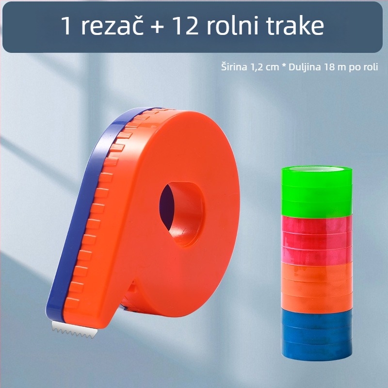 Ručni rezač prozirne trake, model 985, širina trake 1 cm i 1,2 cm, paket od 12 rolni