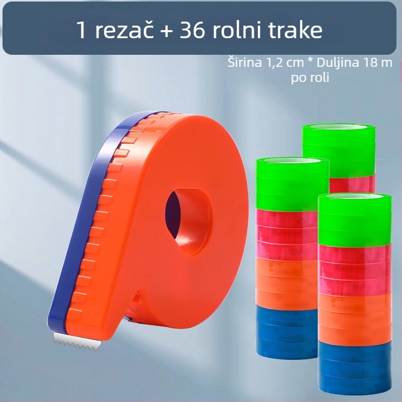 Ručni rezač prozirne trake, model 985, širina trake 1 cm i 1,2 cm, paket od 12 rolni