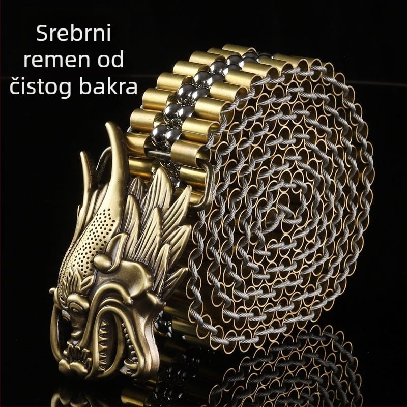 Muški pojas s bakrenom glatkom kopčom, metalna konstrukcija, ručno pleteni bakreni detalji, pank ulični stil