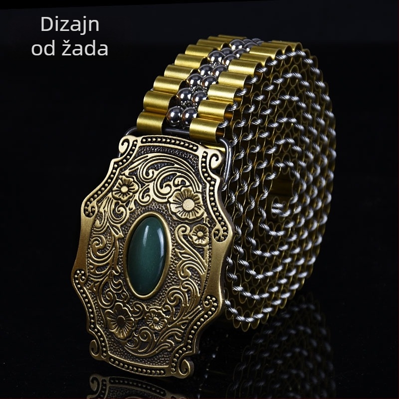 Muški pojas s bakrenom glatkom kopčom, metalna konstrukcija, ručno pleteni bakreni detalji, pank ulični stil