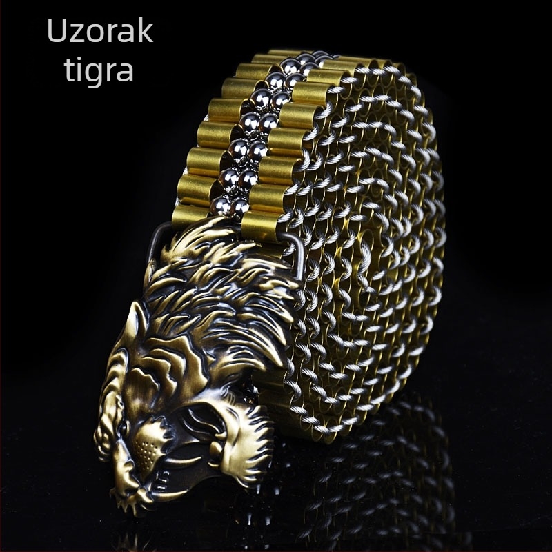 Muški pojas s bakrenom glatkom kopčom, metalna konstrukcija, ručno pleteni bakreni detalji, pank ulični stil