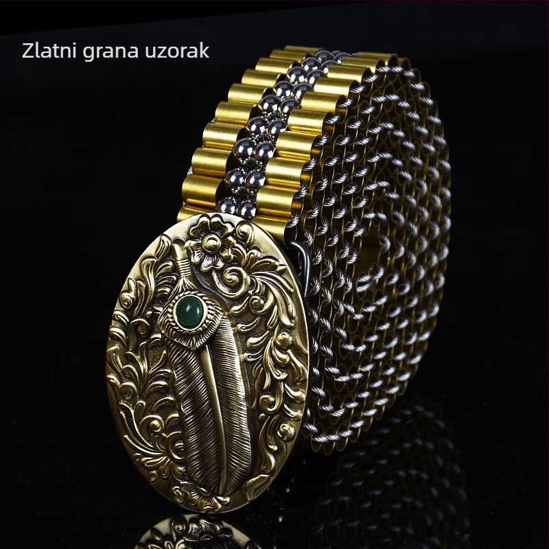 Muški pojas s bakrenom glatkom kopčom, metalna konstrukcija, ručno pleteni bakreni detalji, pank ulični stil