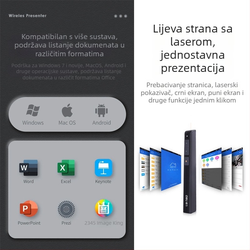Pero za prebacivanje stranica s laserskim pokazivačem za prezentacije, model 2802/2802P, udaljenost lasera 30, valna duljina lasera 30, baterija 7#