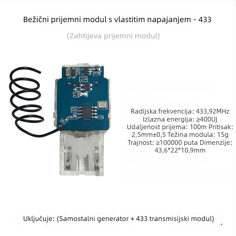 Bežični daljinski upravljač s energijom koja se sama generira, RF upravljanje za industrijske senzore i pametan dom, bežični zvono na vratima (bez baterija)