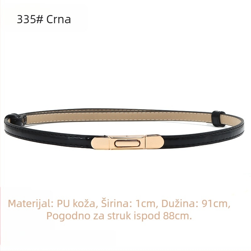 Ženski pojas od PU kože, tanak, širina <2 cm, kopča od legure, zatvaranje kopčom, stil Fresh and Sweet