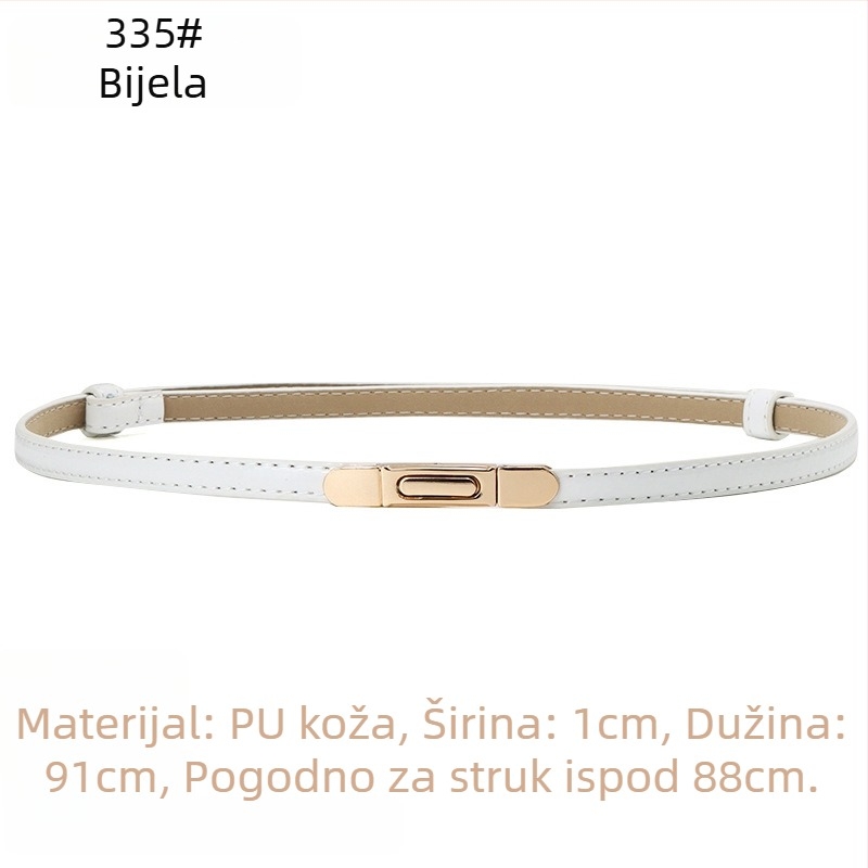 Ženski pojas od PU kože, tanak, širina <2 cm, kopča od legure, zatvaranje kopčom, stil Fresh and Sweet