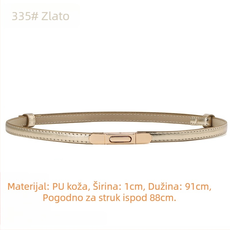 Ženski pojas od PU kože, tanak, širina <2 cm, kopča od legure, zatvaranje kopčom, stil Fresh and Sweet