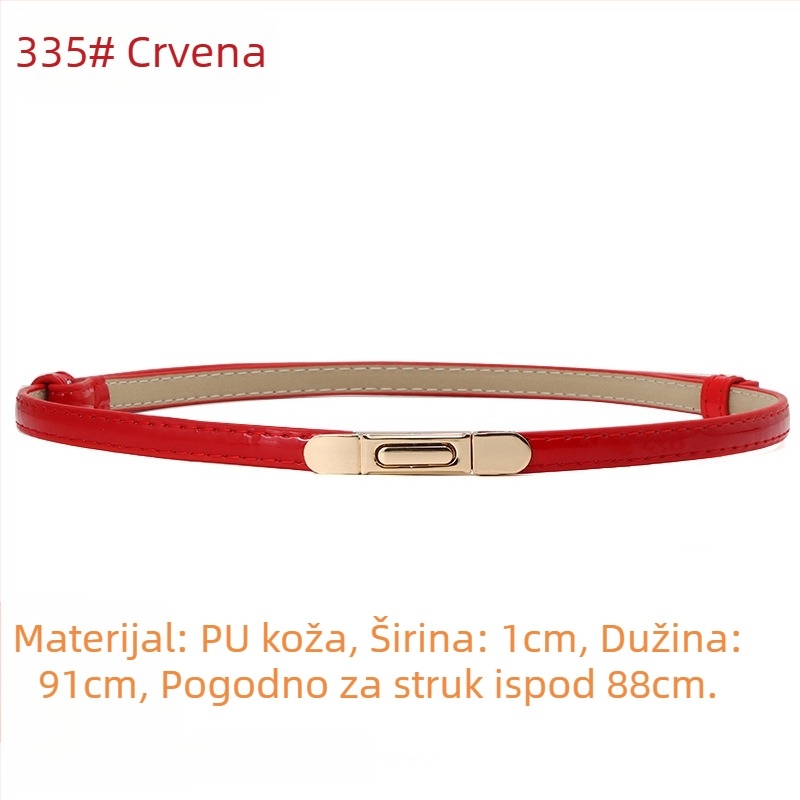 Ženski pojas od PU kože, tanak, širina <2 cm, kopča od legure, zatvaranje kopčom, stil Fresh and Sweet