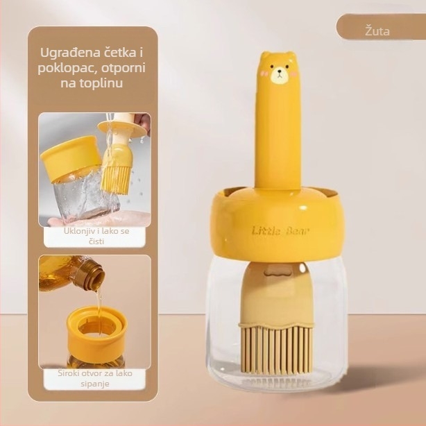 Četka za ulje za roštilj s integriranom staklenom posudom za ulje, otporna na visoke temperature, prehrambene kvalitete, PP čekinja, silikon drška