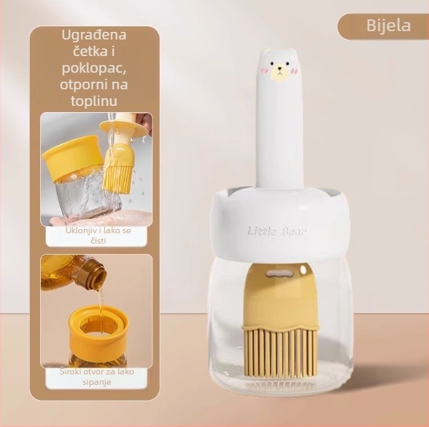 Četka za ulje za roštilj s integriranom staklenom posudom za ulje, otporna na visoke temperature, prehrambene kvalitete, PP čekinja, silikon drška