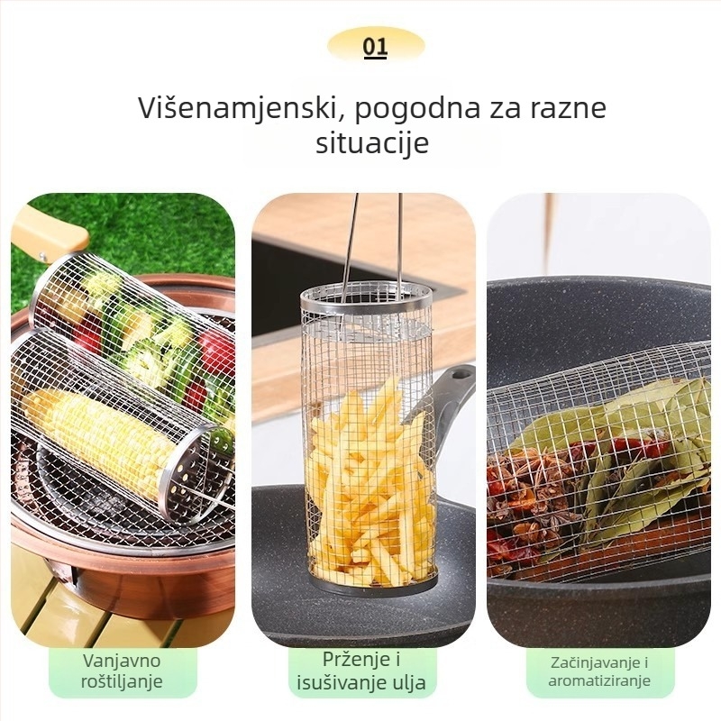 Nehrđajući čelična kružna mreža za roštilj – prijenosna, otporna na hrđu, cilindrična konstrukcija; podrijetlo: Chaozhou; proizvodni proces: rastezanje, zavarivanje točkom, otiskivanje
