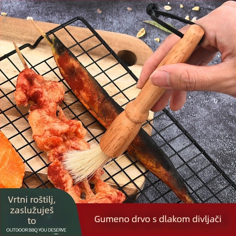 Četka za roštilj Double Clean s drvenom drškom, svinjske dlačice, prehrambena sigurnost, modern minimalistički stil