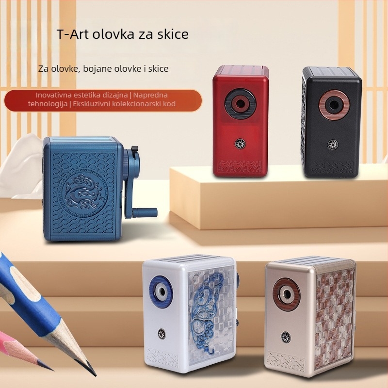 Femili Oštrilo za olovke u antičkom stilu za djecu i učenike, ručno okretno, plastično, geometrijski oblik, neto težina 422 g