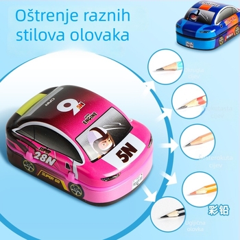Ručni oštrač za olovke s dva otvora, mini dizajn automobila, model X258, za djecu 0–14 godina, unisex