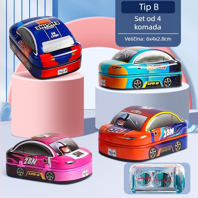 Ručni oštrač za olovke s dva otvora, mini dizajn automobila, model X258, za djecu 0–14 godina, unisex