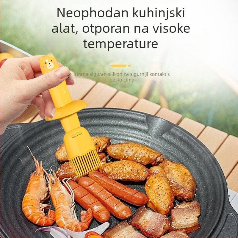 Silikonska četkica za roštilj s integriranim spremnikom ulja, otporna na visoke temperature, kuhinjski alat prehrambene kvalitete