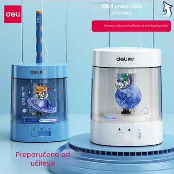 Električni oštrivač olovaka, Deli, model 68665686706866968658a, plastično kućište, tri brzine: grubo/srednje/fino