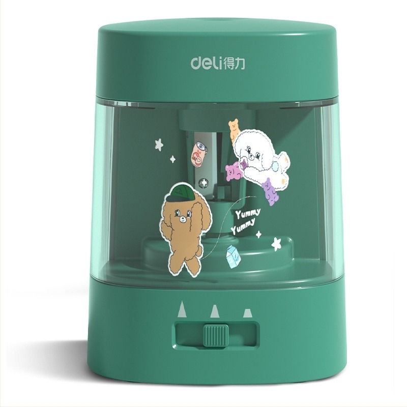 Električni oštrivač olovaka, Deli, model 68665686706866968658a, plastično kućište, tri brzine: grubo/srednje/fino