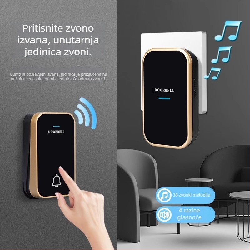 Bežični zvučnik za vrata – samostalno napajan, bez baterije, vodootporan, ultra-daleki domet, za starije osobe, 110-220V